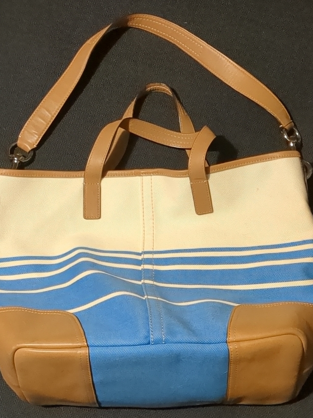 Coach Canvas Tote in Cream, Blue & Tan
